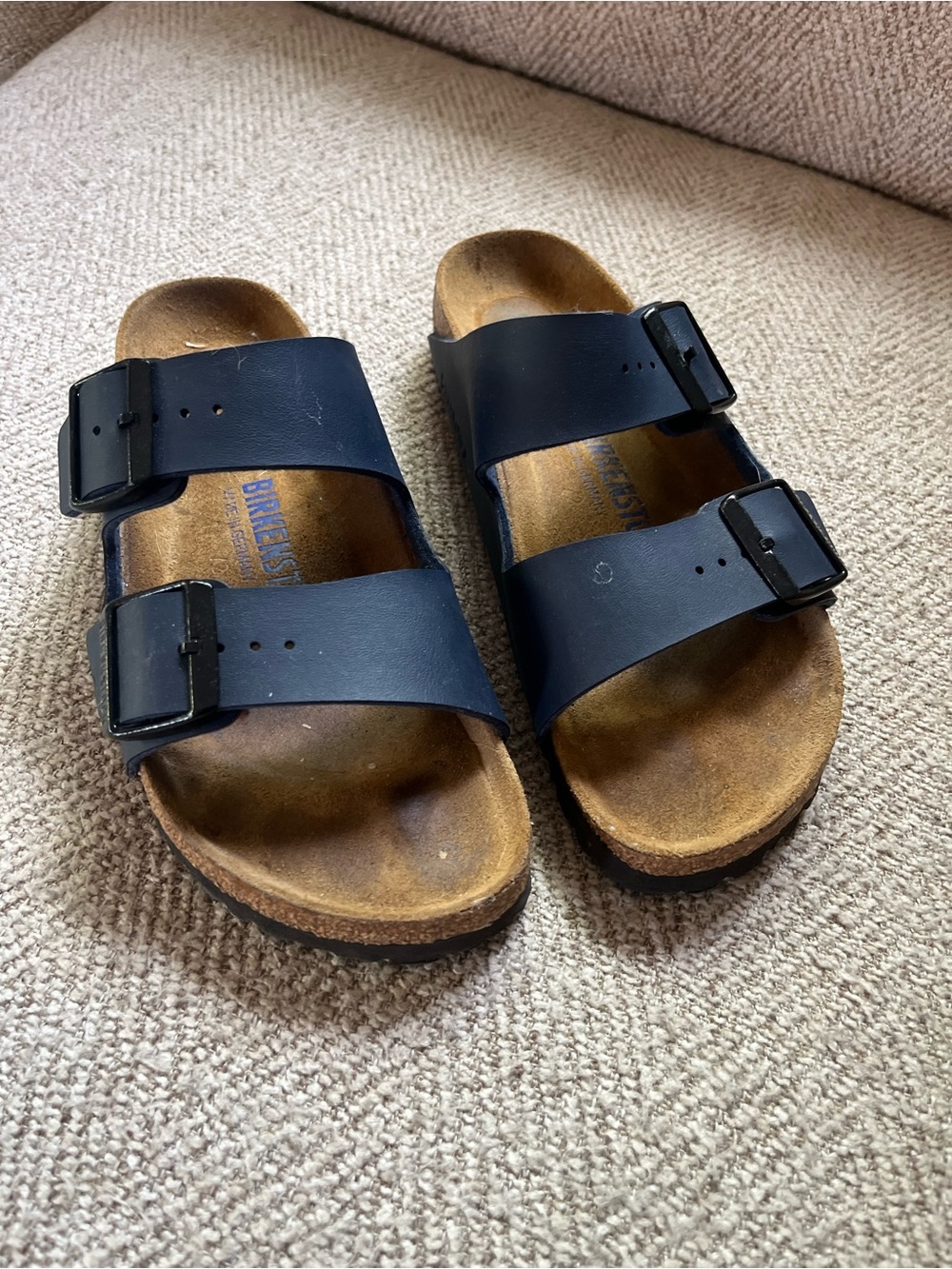 Birkenstock Navy Blue Two-Strap Sandals with Buckles